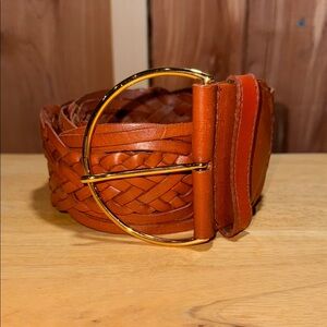Braided Leather Belt with Gold Buckle